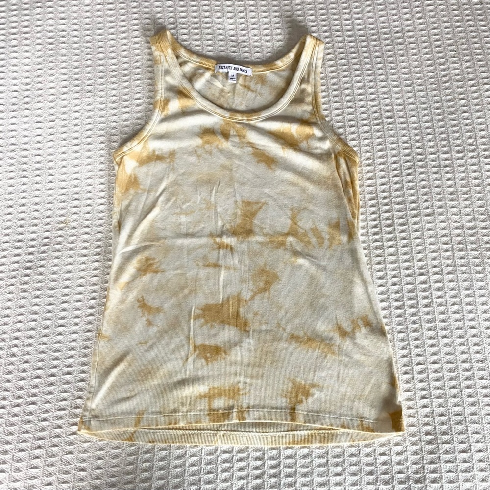 Elizabeth and James Yellow and Cream Tie-Dye Tank Top Medium